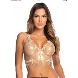 NWT Axami 10311 Mermaid Longline Corset Bra Gold Shimmer Brilliance 32D